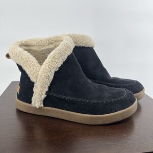 SANUK Nice Bootah Women's 6.5 Corduroy Ankle Boots Slippers Faux Shearling Black